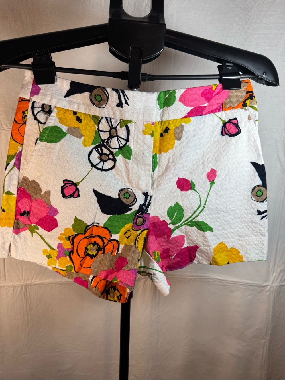 Trina Turk White Floral High-Waist Shorts with Pink, Orange & Yellow